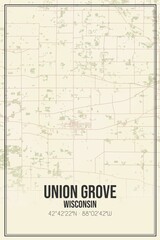 Retro US city map of Union Grove, Wisconsin. Vintage street map.