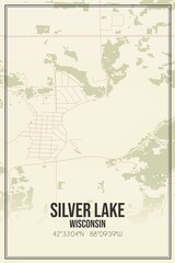Retro US city map of Silver Lake, Wisconsin. Vintage street map.