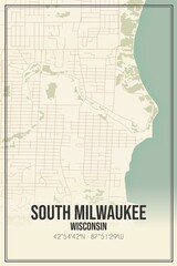 Retro US city map of South Milwaukee, Wisconsin. Vintage street map.