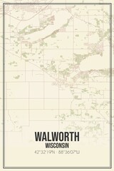 Obraz premium Retro US city map of Walworth, Wisconsin. Vintage street map.