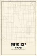 Retro US city map of Milwaukee, Wisconsin. Vintage street map.