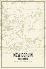 Retro US city map of New Berlin, Wisconsin. Vintage street map.