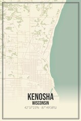 Retro US city map of Kenosha, Wisconsin. Vintage street map.
