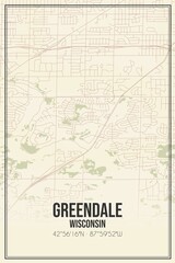 Retro US city map of Greendale, Wisconsin. Vintage street map.