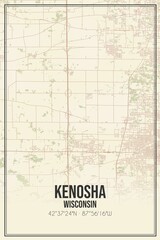 Fototapeta premium Retro US city map of Kenosha, Wisconsin. Vintage street map.
