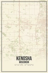Obraz premium Retro US city map of Kenosha, Wisconsin. Vintage street map.