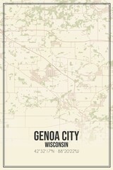 Retro US city map of Genoa City, Wisconsin. Vintage street map.