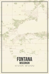Retro US city map of Fontana, Wisconsin. Vintage street map.