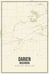 Retro US city map of Darien, Wisconsin. Vintage street map.