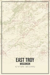 Retro US city map of East Troy, Wisconsin. Vintage street map.