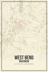 Retro US city map of West Bend, Wisconsin. Vintage street map.