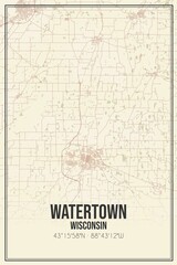 Retro US city map of Watertown, Wisconsin. Vintage street map.