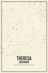 Retro US city map of Theresa, Wisconsin. Vintage street map.