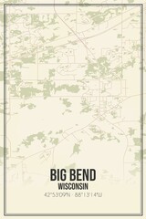 Retro US city map of Big Bend, Wisconsin. Vintage street map.