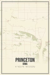 Retro US city map of Princeton, Iowa. Vintage street map.