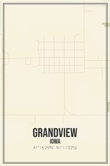 Retro US city map of Grandview, Iowa. Vintage street map.