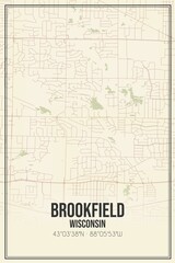 Retro US city map of Brookfield, Wisconsin. Vintage street map.