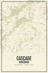 Retro US city map of Cascade, Wisconsin. Vintage street map.