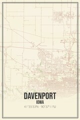 Retro US city map of Davenport, Iowa. Vintage street map.