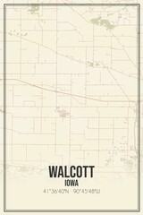 Retro US city map of Walcott, Iowa. Vintage street map.