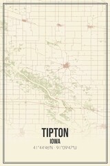 Retro US city map of Tipton, Iowa. Vintage street map.