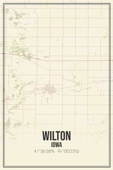 Retro US city map of Wilton, Iowa. Vintage street map.