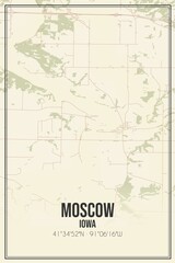 Retro US city map of Moscow, Iowa. Vintage street map.
