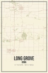Retro US city map of Long Grove, Iowa. Vintage street map.