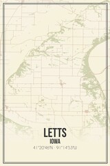 Fototapeta premium Retro US city map of Letts, Iowa. Vintage street map.