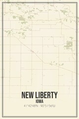 Retro US city map of New Liberty, Iowa. Vintage street map.