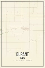 Retro US city map of Durant, Iowa. Vintage street map.