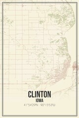 Fototapeta na wymiar Retro US city map of Clinton, Iowa. Vintage street map.