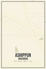 Retro US city map of Ashippun, Wisconsin. Vintage street map.