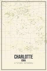 Retro US city map of Charlotte, Iowa. Vintage street map.