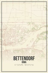 Retro US city map of Bettendorf, Iowa. Vintage street map.