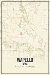 Retro US city map of Wapello, Iowa. Vintage street map.