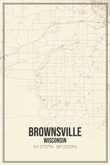 Retro US city map of Brownsville, Wisconsin. Vintage street map.