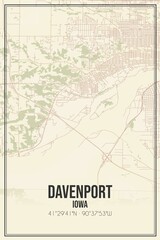 Retro US city map of Davenport, Iowa. Vintage street map.