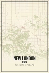 Retro US city map of New London, Iowa. Vintage street map.