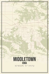 Retro US city map of Middletown, Iowa. Vintage street map.