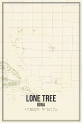 Retro US city map of Lone Tree, Iowa. Vintage street map.