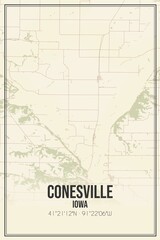 Retro US city map of Conesville, Iowa. Vintage street map.