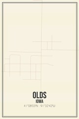 Retro US city map of Olds, Iowa. Vintage street map.