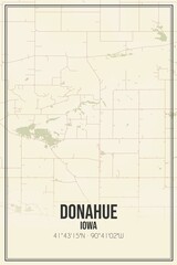 Retro US city map of Donahue, Iowa. Vintage street map.