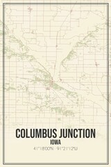 Retro US city map of Columbus Junction, Iowa. Vintage street map.