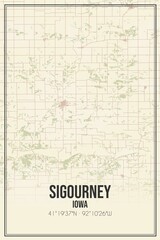 Retro US city map of Sigourney, Iowa. Vintage street map.