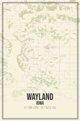 Retro US city map of Wayland, Iowa. Vintage street map.