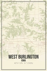 Retro US city map of West Burlington, Iowa. Vintage street map.