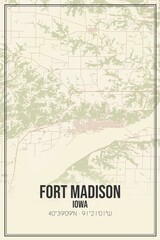 Retro US city map of Fort Madison, Iowa. Vintage street map.