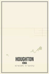 Retro US city map of Houghton, Iowa. Vintage street map.